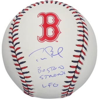 Tom Brady Boston Red Sox Autographed Team Color Laces Baseball with Multiple Inscriptions - Limited Edition #1/5