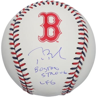 Tom Brady Boston Red Sox Autographed Team Color Laces Baseball with Multiple Inscriptions - Limited Edition of 5