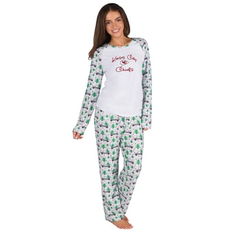 Women's Concepts Sport White Kansas City Chiefs Frostbite Allover Print Knit Long Sleeve T-Shirt & Pants Set