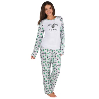 Women's Concepts Sport White Las Vegas Raiders Frostbite Allover Print Knit Long Sleeve T-Shirt & Pants Set