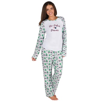 Women's Concepts Sport White New England Patriots Frostbite Allover Print Knit Long Sleeve T-Shirt & Pants Set