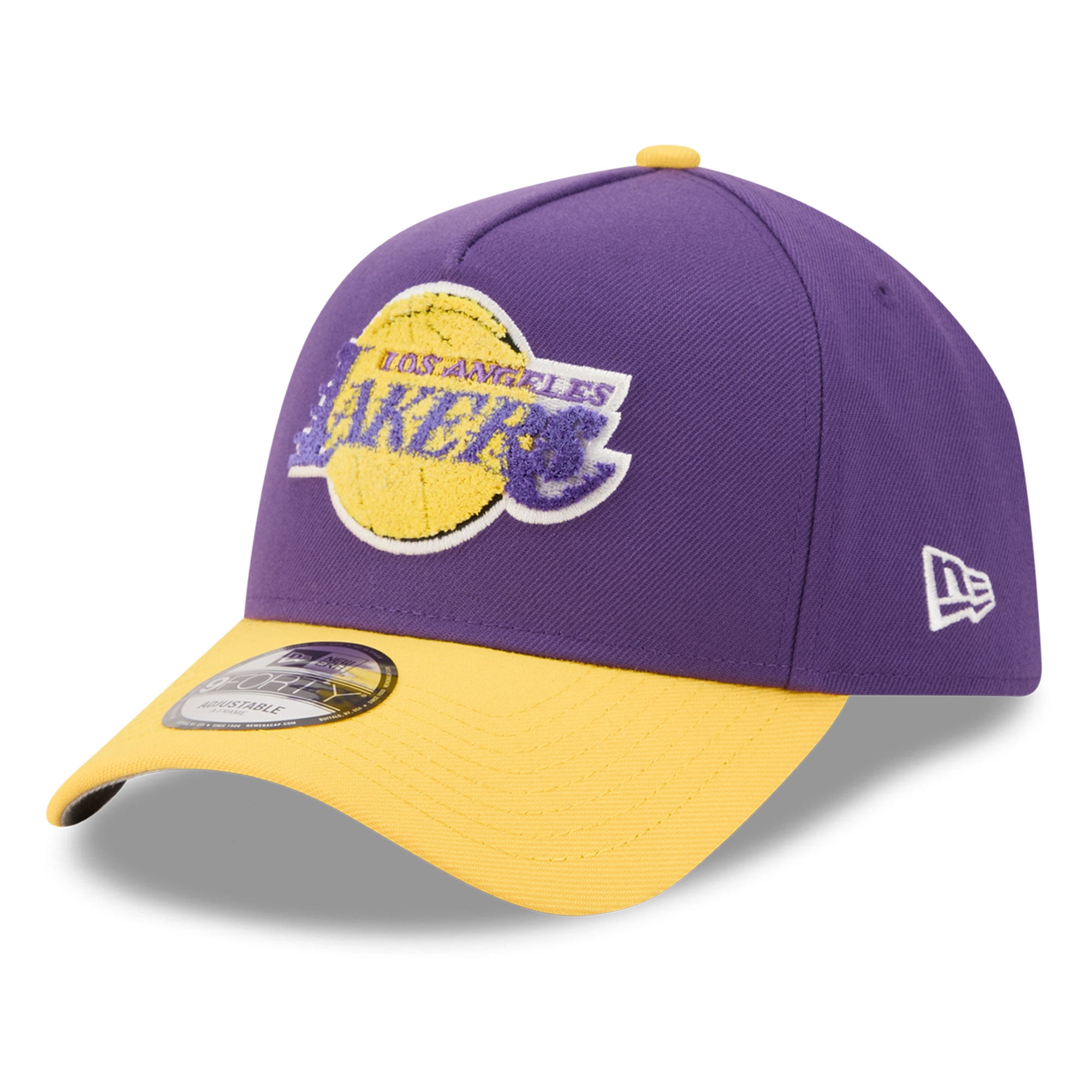 Men's New Era Purple/Gold Los Angeles Lakers Chenille 9FORTY A-Frame Adjustable Hat