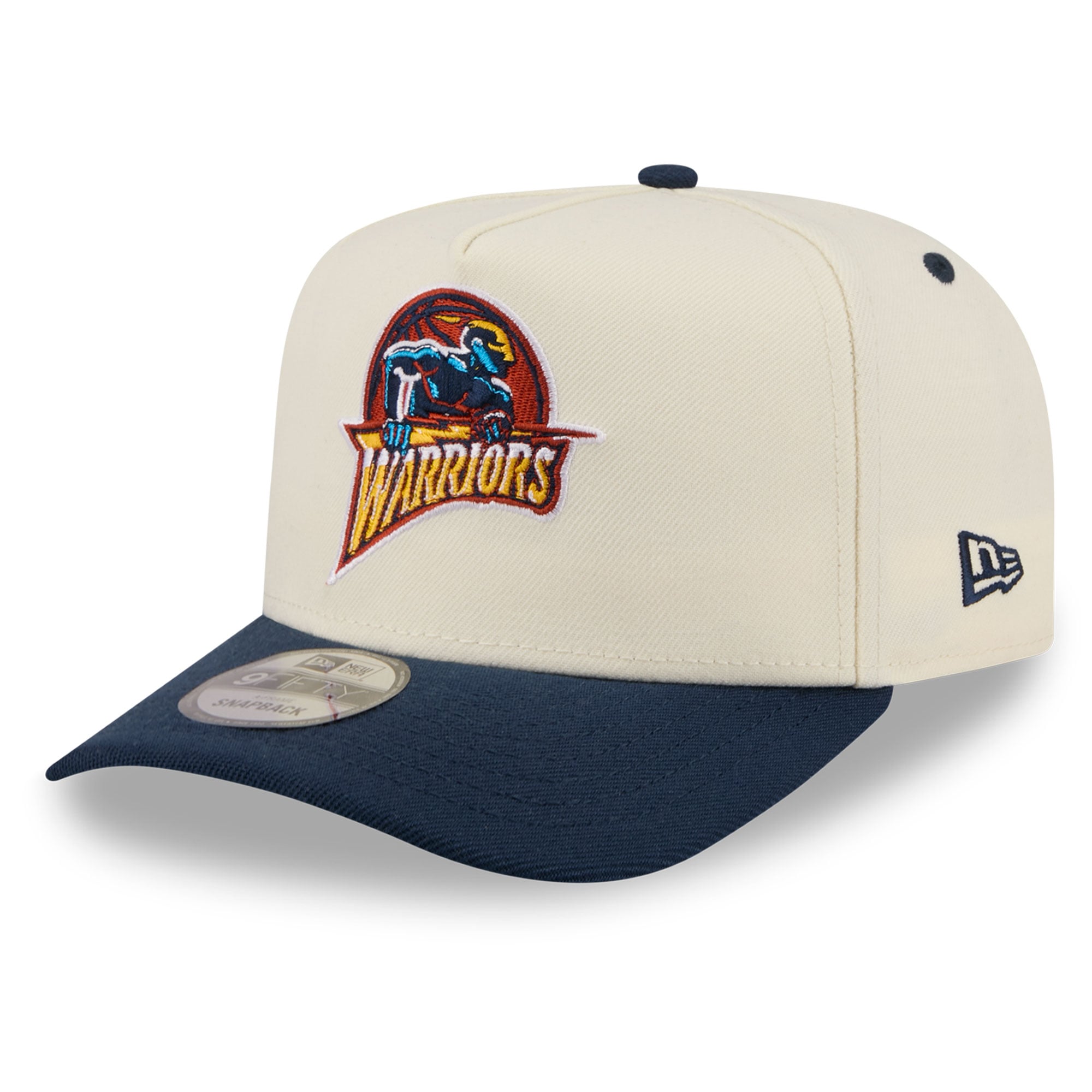 Men's New Era Cream/Navy Golden State Warriors Hardwood Classics City 9FIFTY A-Frame Snapback Hat