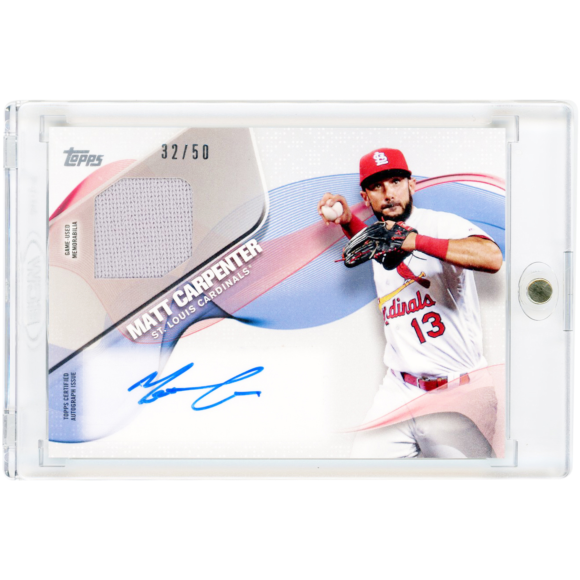 Matt Carpenter St. Louis Cardinals Autographed 2017 Topps Major League Materials Game Used Jersey Relic #MLMA-MCA #32/50 Card