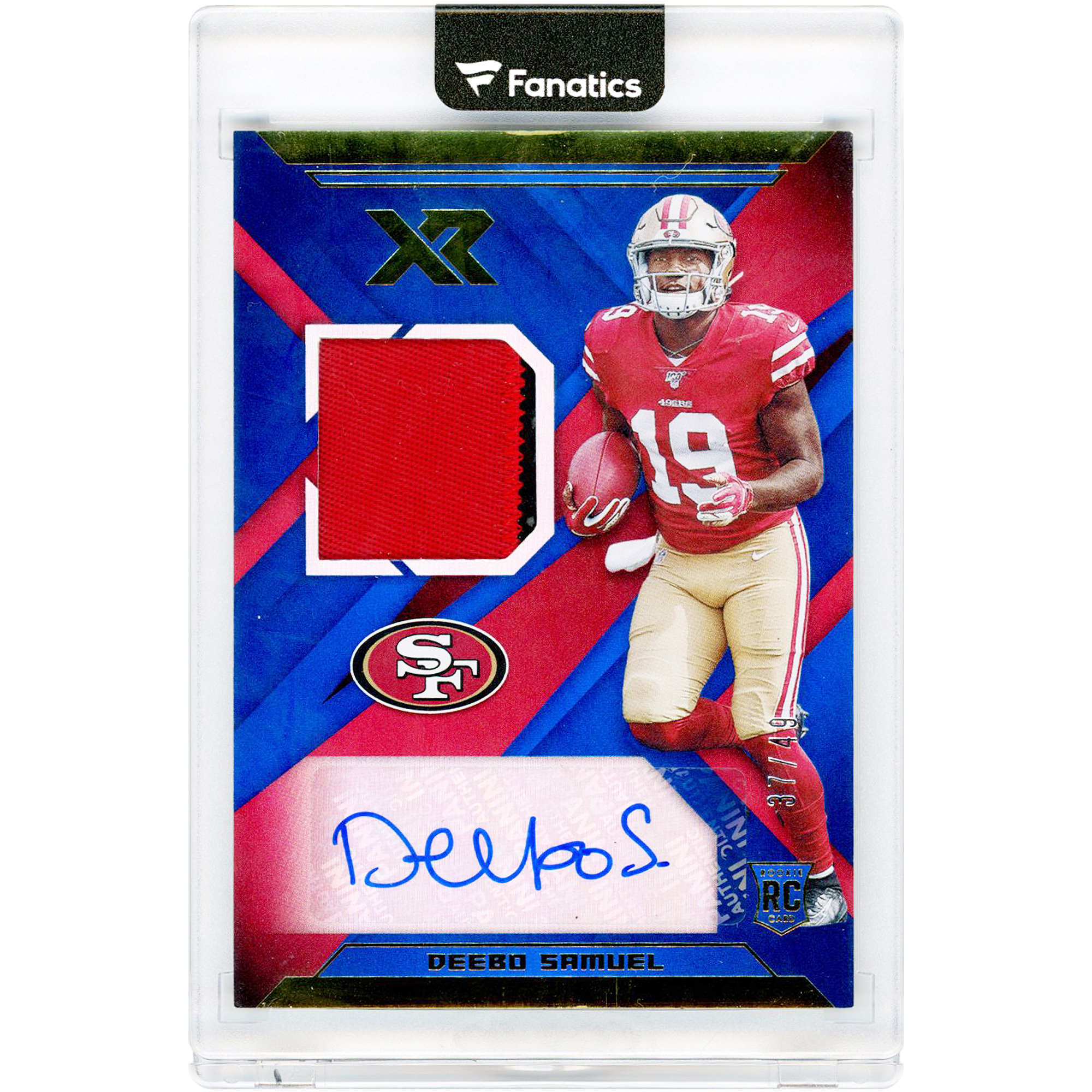 Deebo Samuel San Francisco 49ers Autographed 2019 Panini Xr Rookie Swatch Dual-Color Jersey Relic Blue #RSA-13 #37/49 Rookie Card