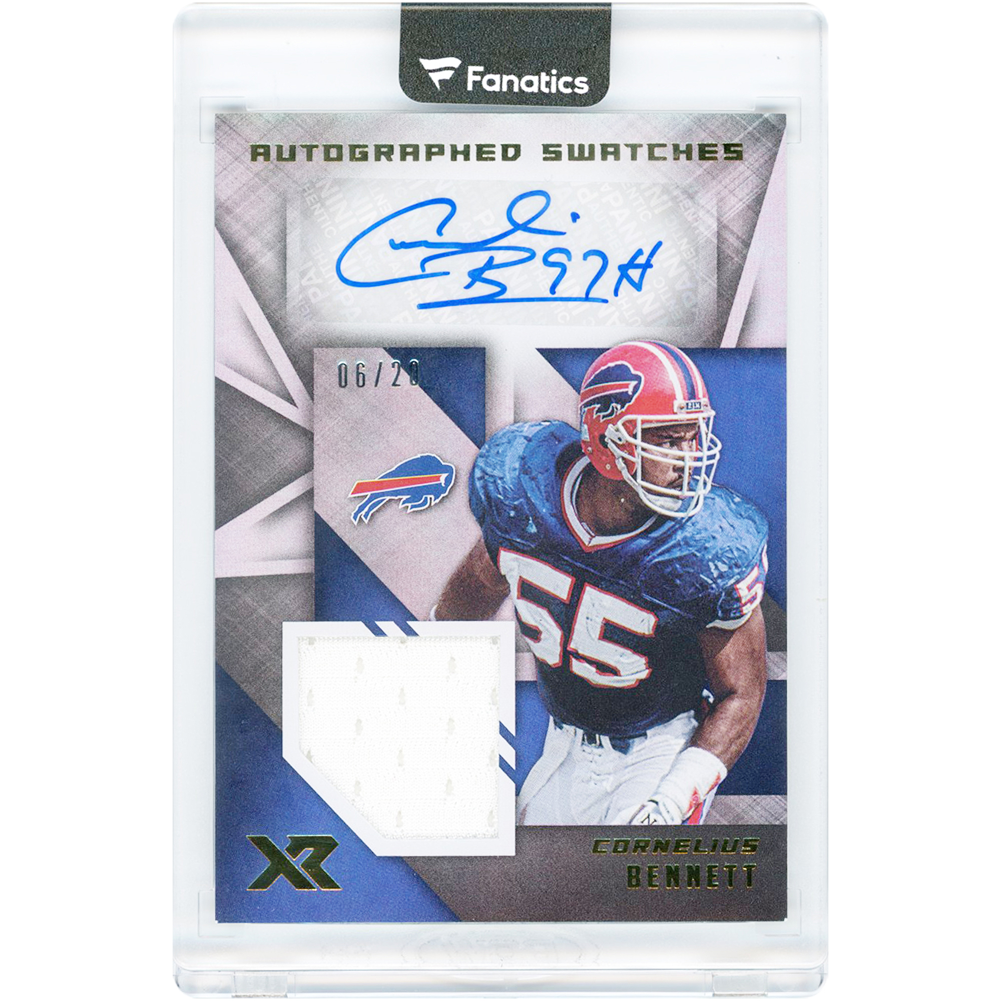 Cornelius Bennett Buffalo Bills Autographed 2020 Panini Xr Autographed Swatches Jersey Relic #AS-CB #6/20 Card