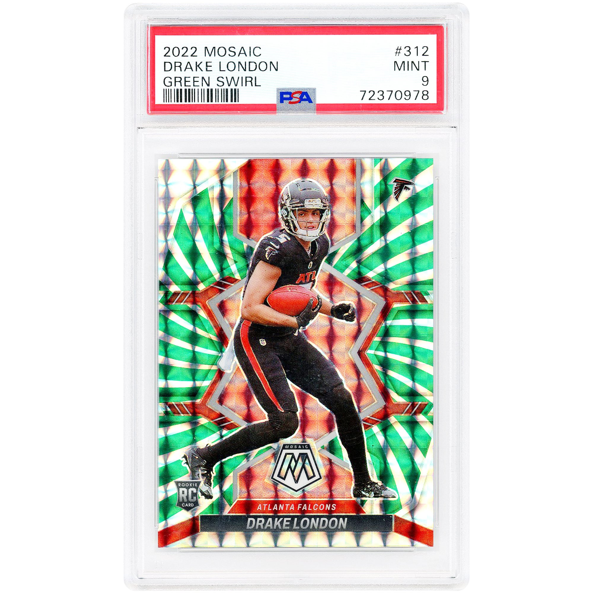 Drake London Atlanta Falcons 2022 Panini Mosaic Green Swirl Prizm #312 #2/11 PSA Authenticated 9 Rookie Card