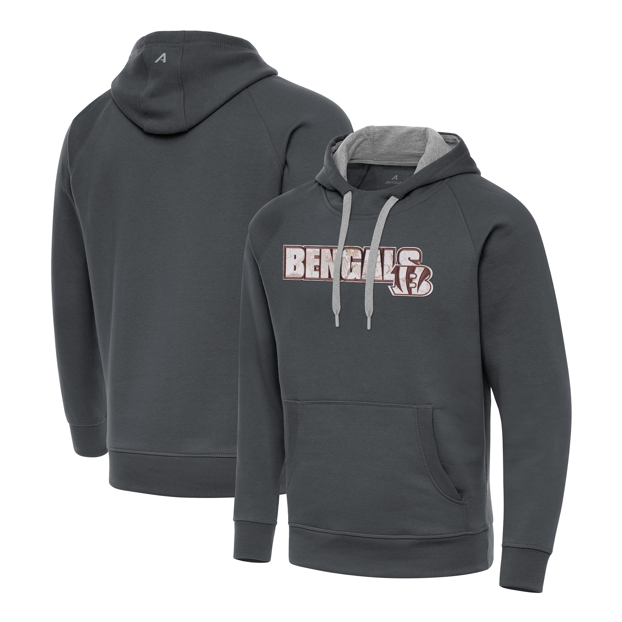 Men's Antigua Charcoal Cincinnati Bengals Woodland Camo Victory Hoodie
