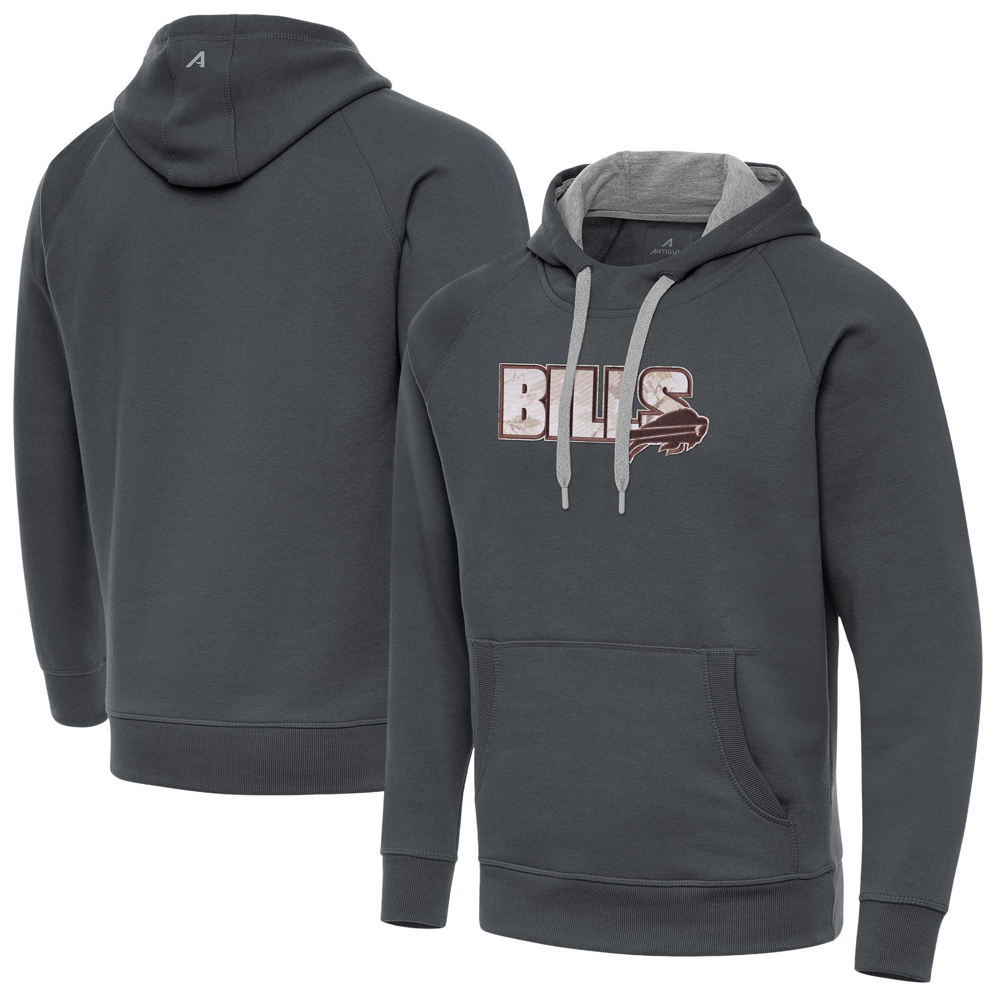 Men's Antigua Charcoal Buffalo Bills Woodland Camo Victory Hoodie