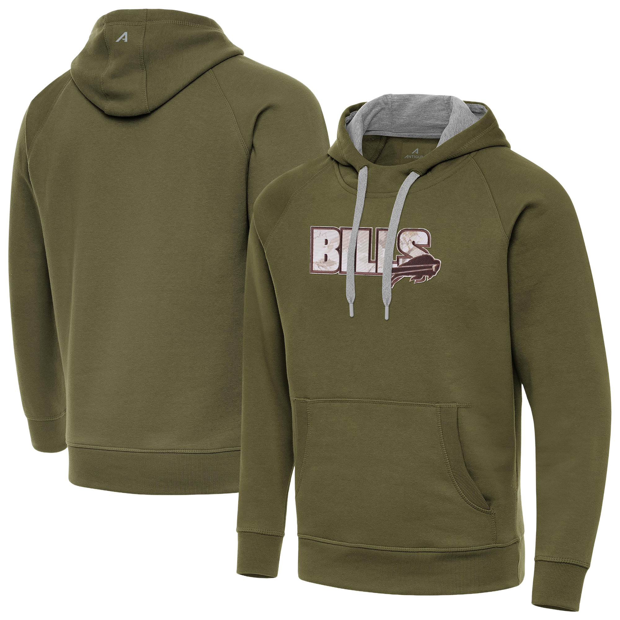 Men's Antigua Olive Buffalo Bills Woodland Camo Victory Hoodie