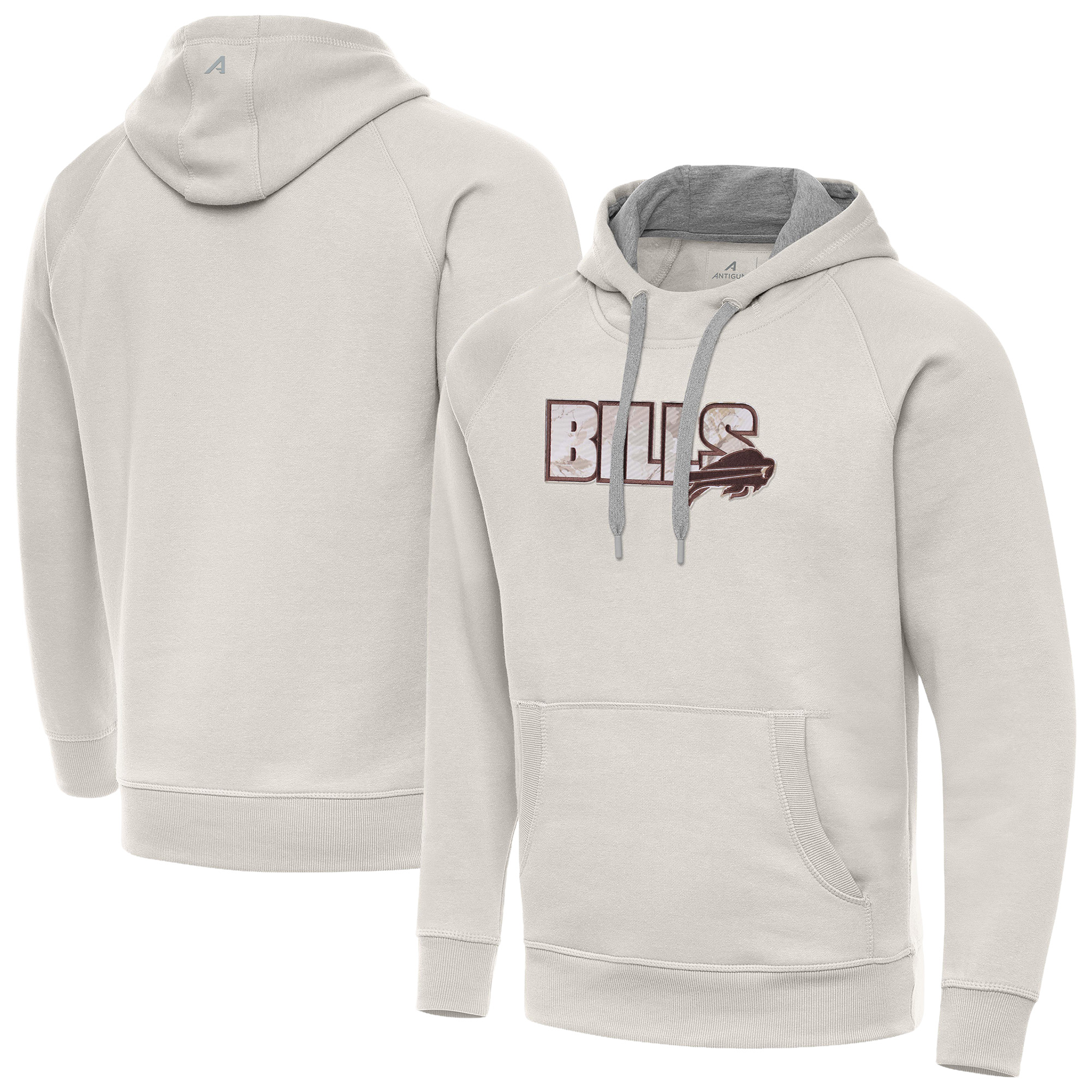Men's Antigua Cream Buffalo Bills Woodland Camo Victory Hoodie