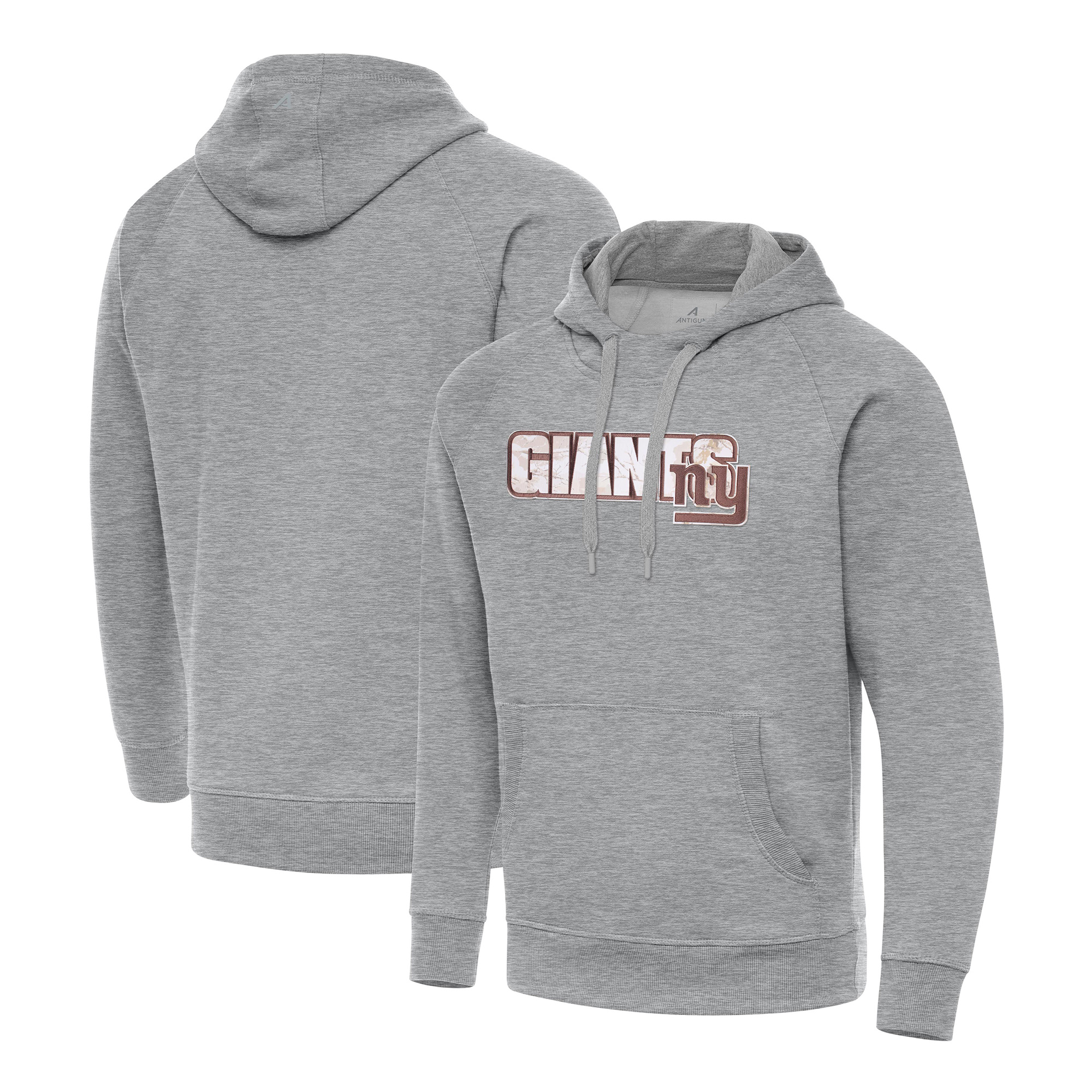 Men's Antigua Heather Gray New York Giants Woodland Camo Victory Hoodie