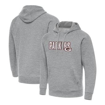 Men's Antigua Heather Gray Green Bay Packers Woodland Camo Victory Hoodie