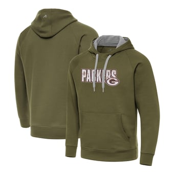 Men's Antigua Olive Green Bay Packers Woodland Camo Victory Hoodie
