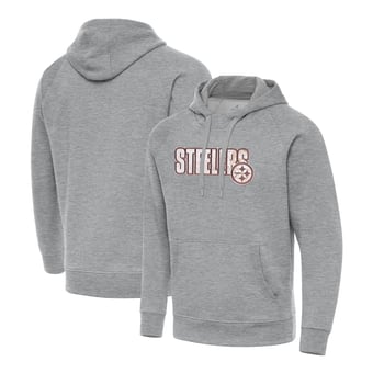 Men's Antigua Heather Gray Pittsburgh Steelers Woodland Camo Victory Hoodie