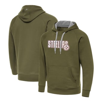 Men's Antigua Olive Pittsburgh Steelers Woodland Camo Victory Hoodie