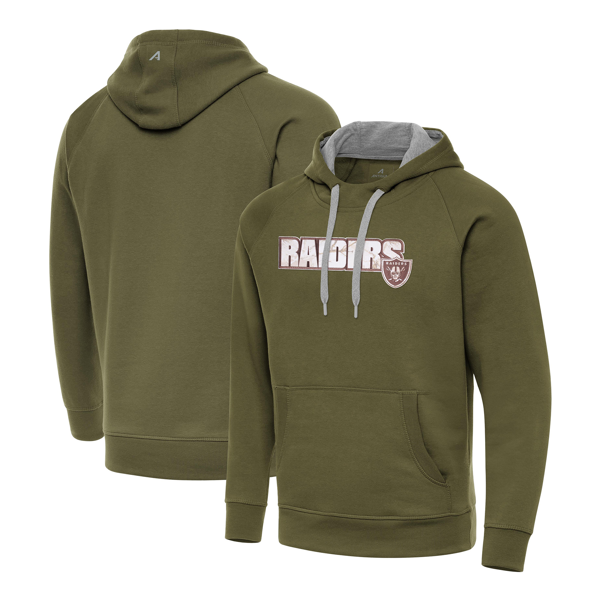 Men's Antigua Olive Las Vegas Raiders Woodland Camo Victory Hoodie