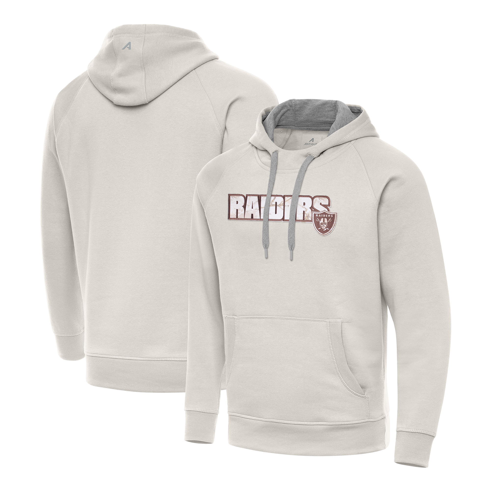 Men's Antigua Cream Las Vegas Raiders Woodland Camo Victory Hoodie