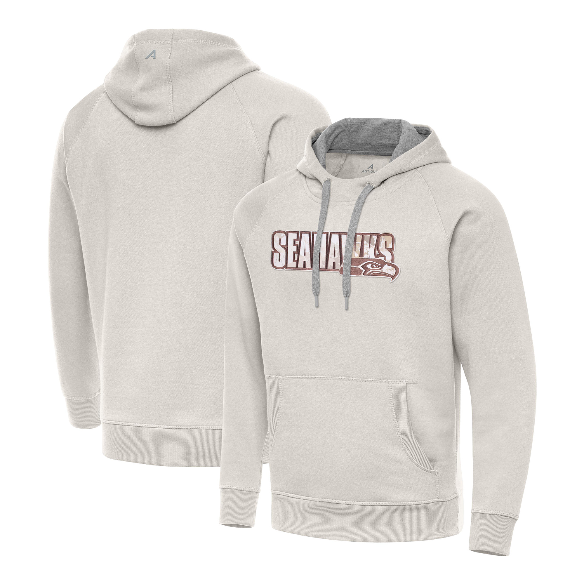 Men's Antigua Cream Seattle Seahawks Woodland Camo Victory Hoodie