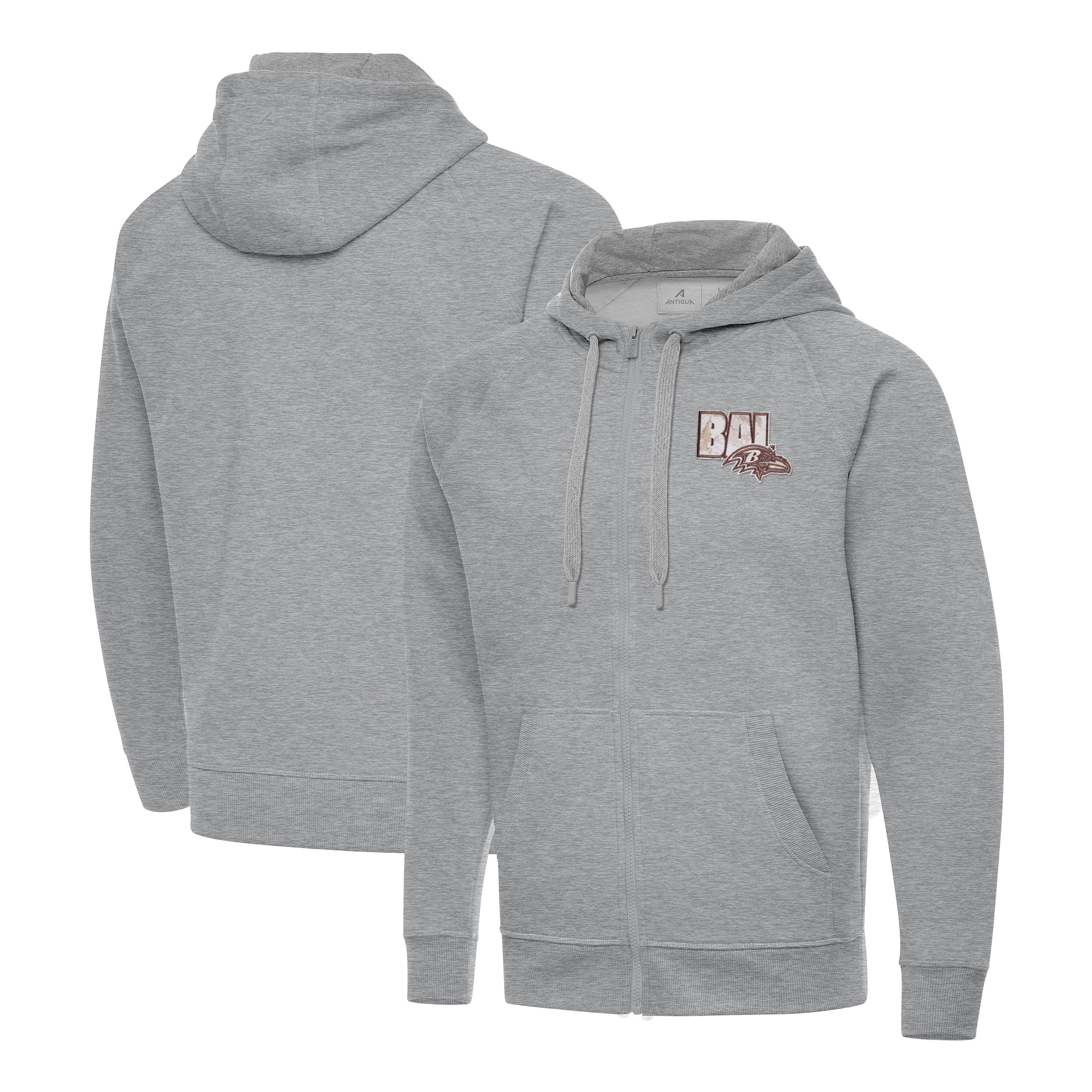 Men’s Antigua Heather Gray Baltimore Ravens Woodland Camo Victory Full-Zip Hoodie Men’s Antigua Heather Gray Baltimore Ravens Woodland Camo Victory Full-Zip Hoodie