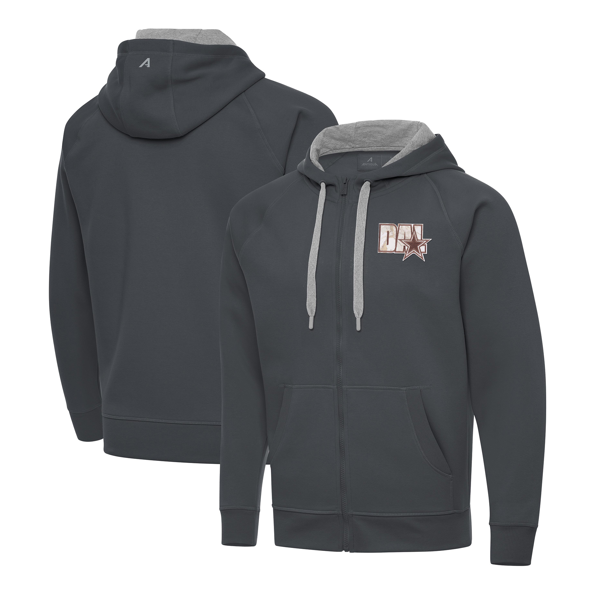 Men's Antigua Charcoal Dallas Cowboys Woodland Camo Victory Full-Zip Hoodie