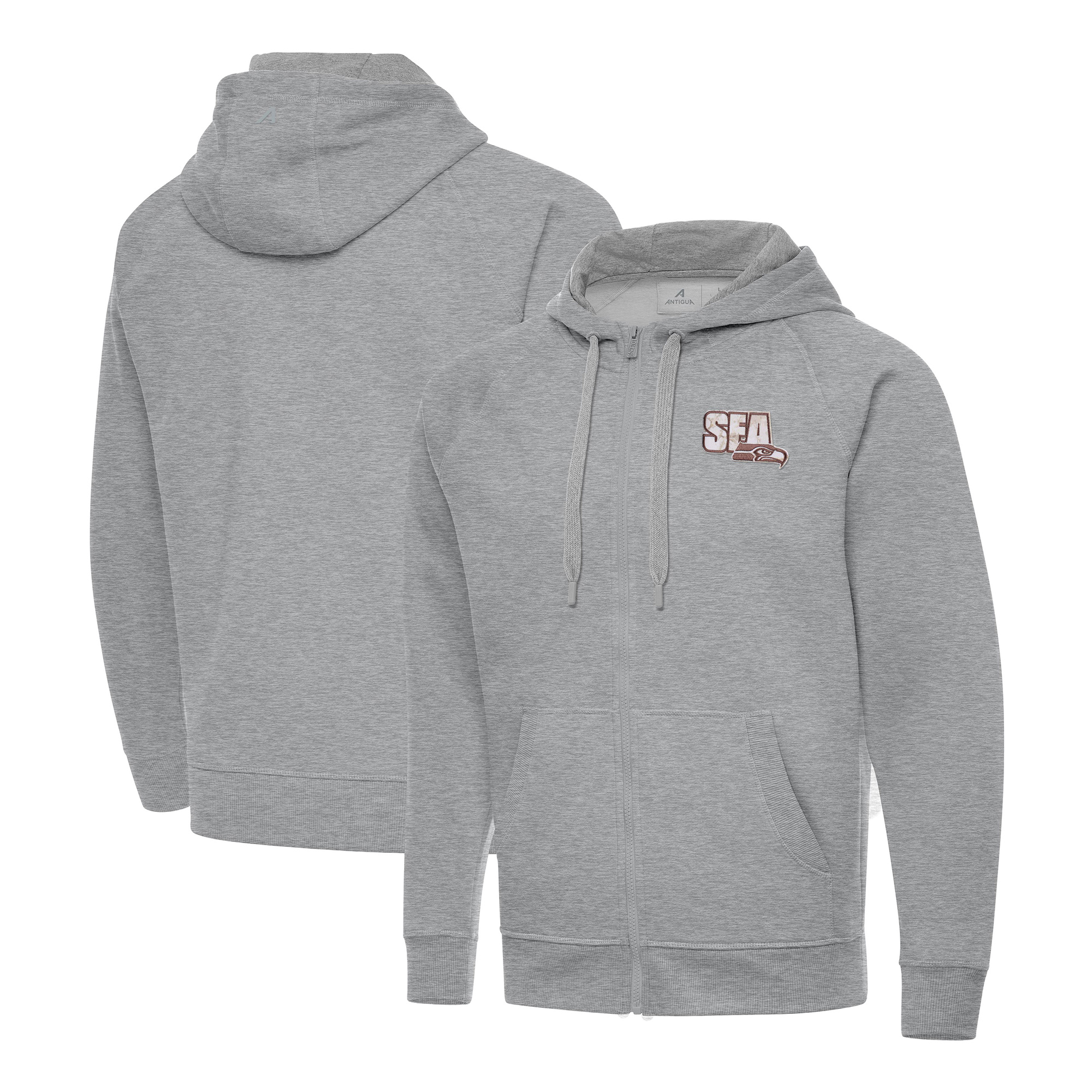 Men's Antigua Heather Gray Seattle Seahawks Woodland Camo Victory Full-Zip Hoodie
