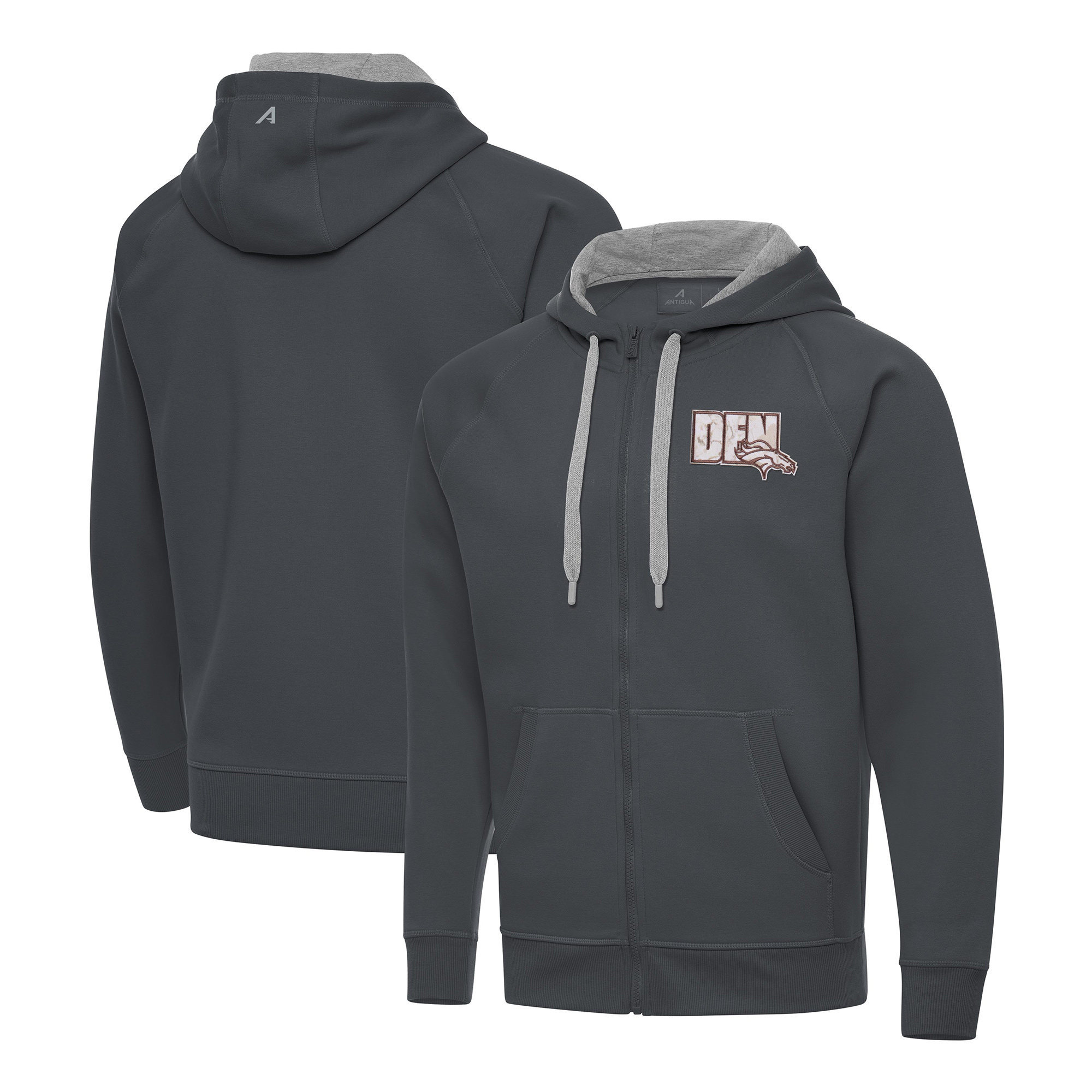 Men's Antigua Charcoal Denver Broncos Woodland Camo Victory Full-Zip Hoodie