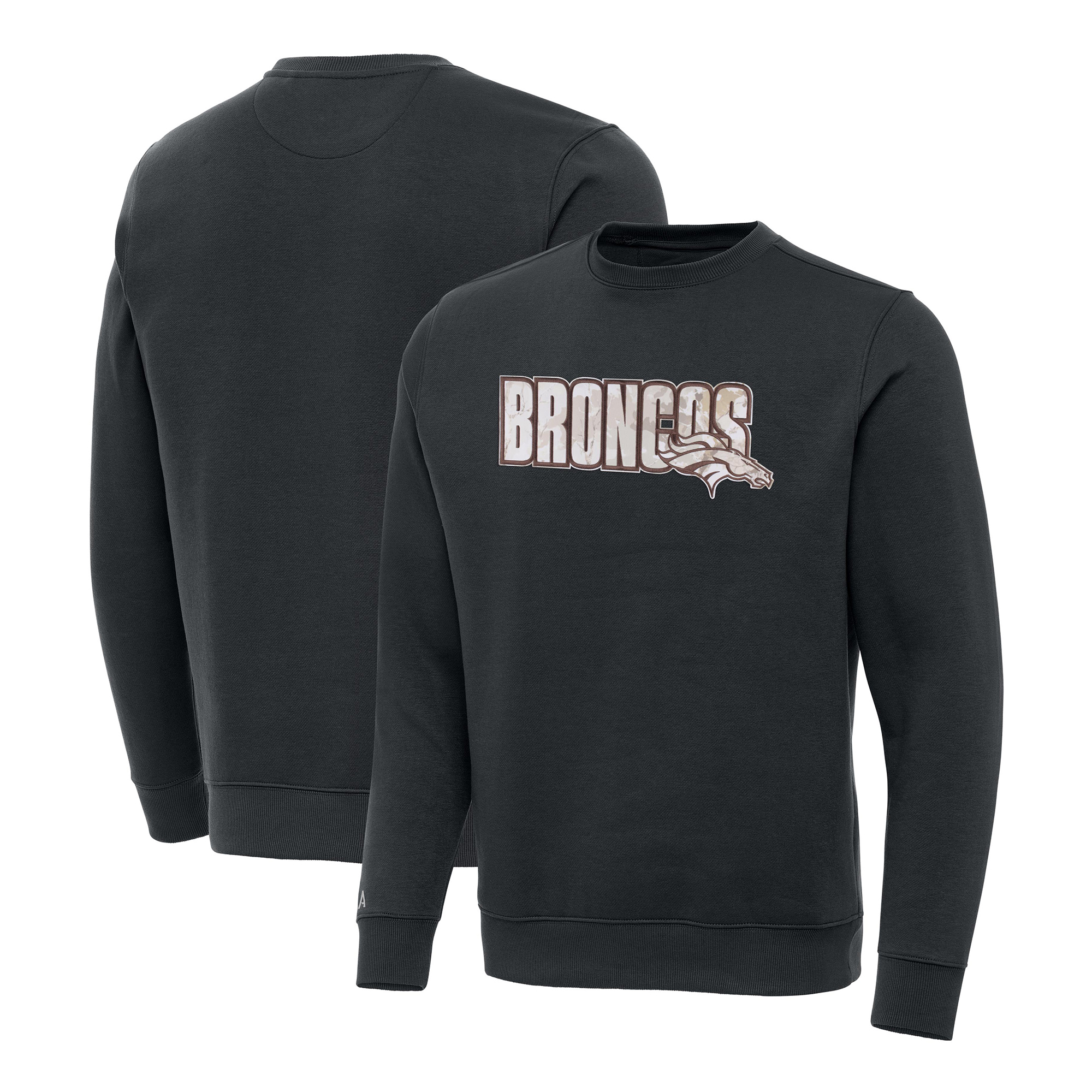 Men's Antigua Charcoal Denver Broncos Woodland Camo Victory Sweatshirt