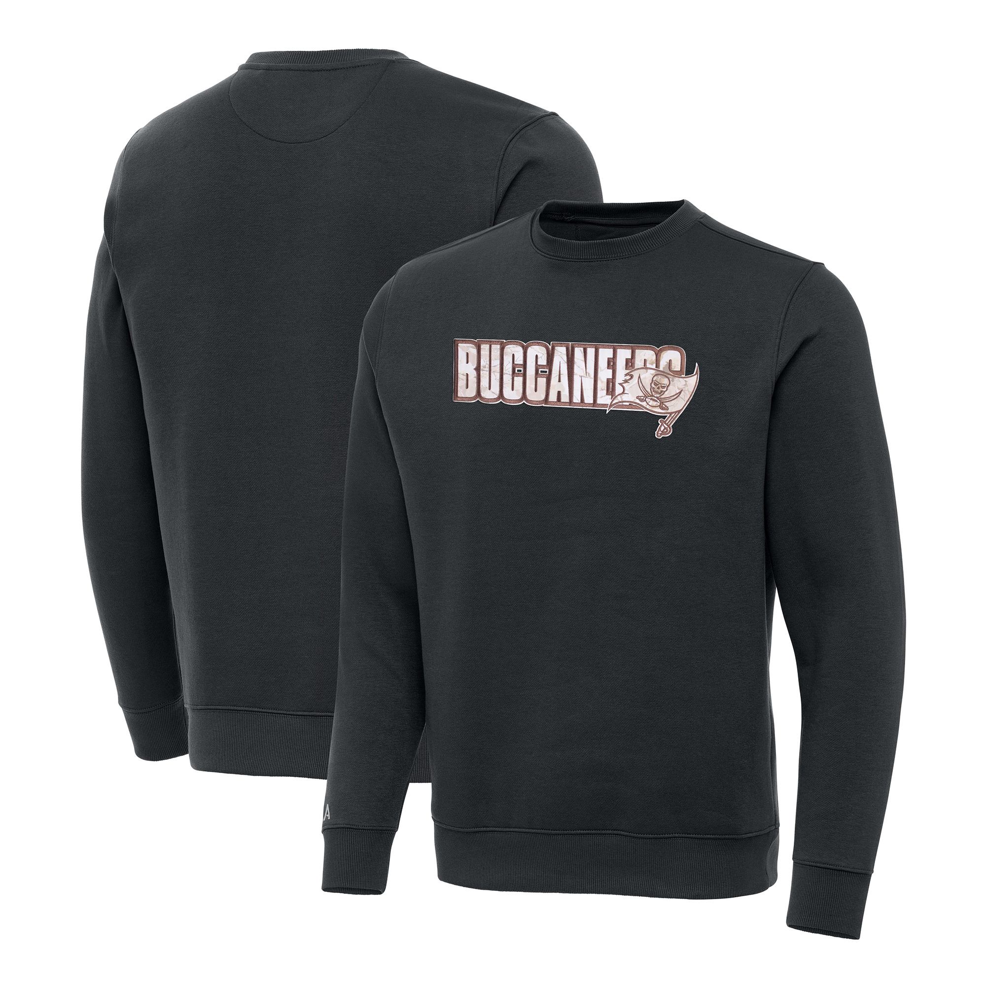 Men's Antigua Charcoal Tampa Bay Buccaneers Woodland Camo Victory Sweatshirt