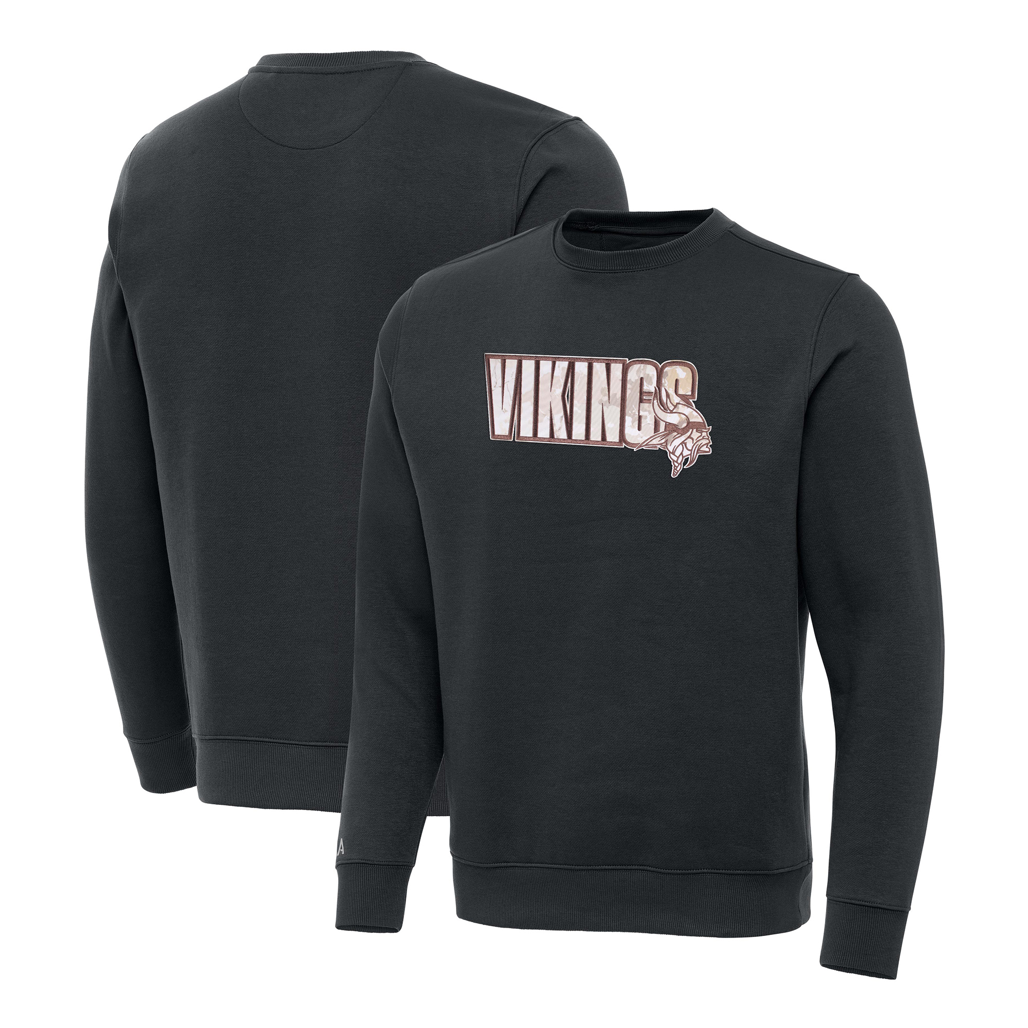 Men's Antigua Charcoal Minnesota Vikings Woodland Camo Victory Sweatshirt
