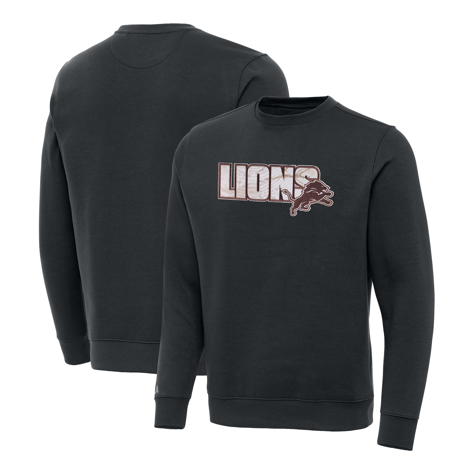 Men's Antigua Charcoal Detroit Lions Woodland Camo Victory Sweatshirt