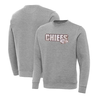Men's Antigua Heather Gray Kansas City Chiefs Woodland Camo Victory Sweatshirt