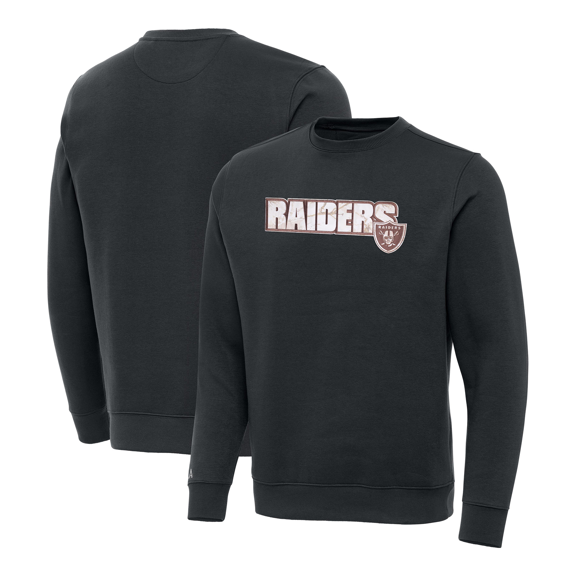 Men's Antigua Charcoal Las Vegas Raiders Woodland Camo Victory Sweatshirt