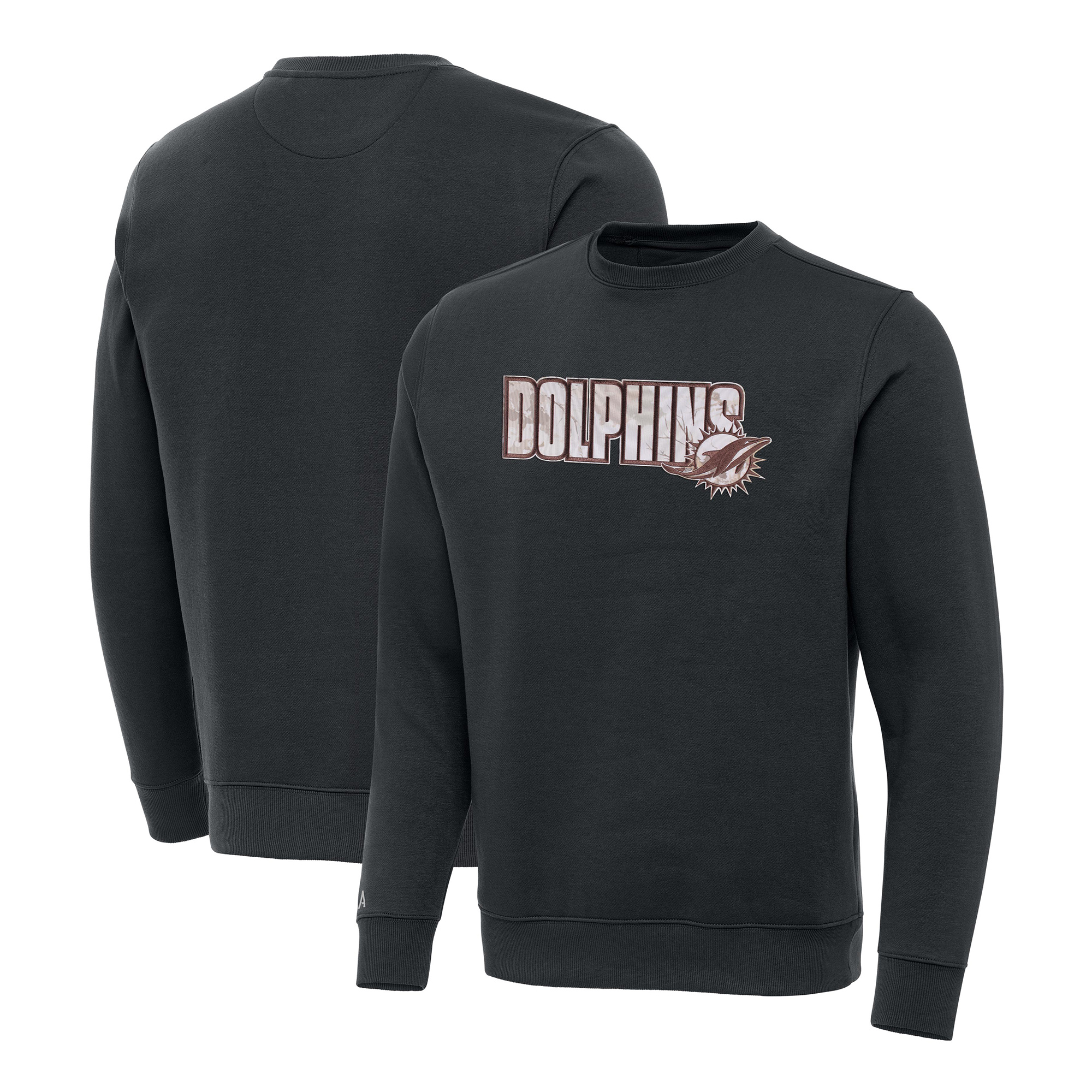 Men's Antigua Charcoal Miami Dolphins Woodland Camo Victory Sweatshirt