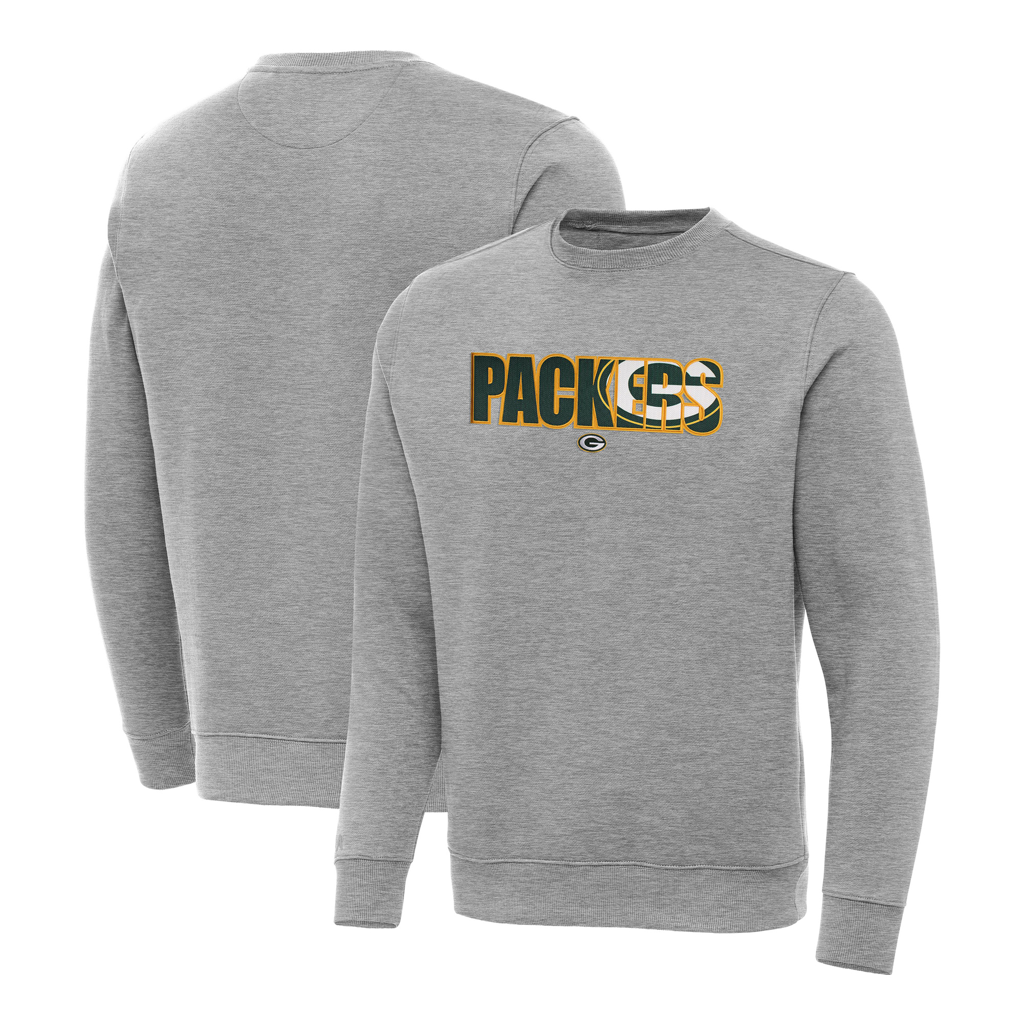 Men's Antigua Heather Gray Green Bay Packers Impact Victory Sweatshirt