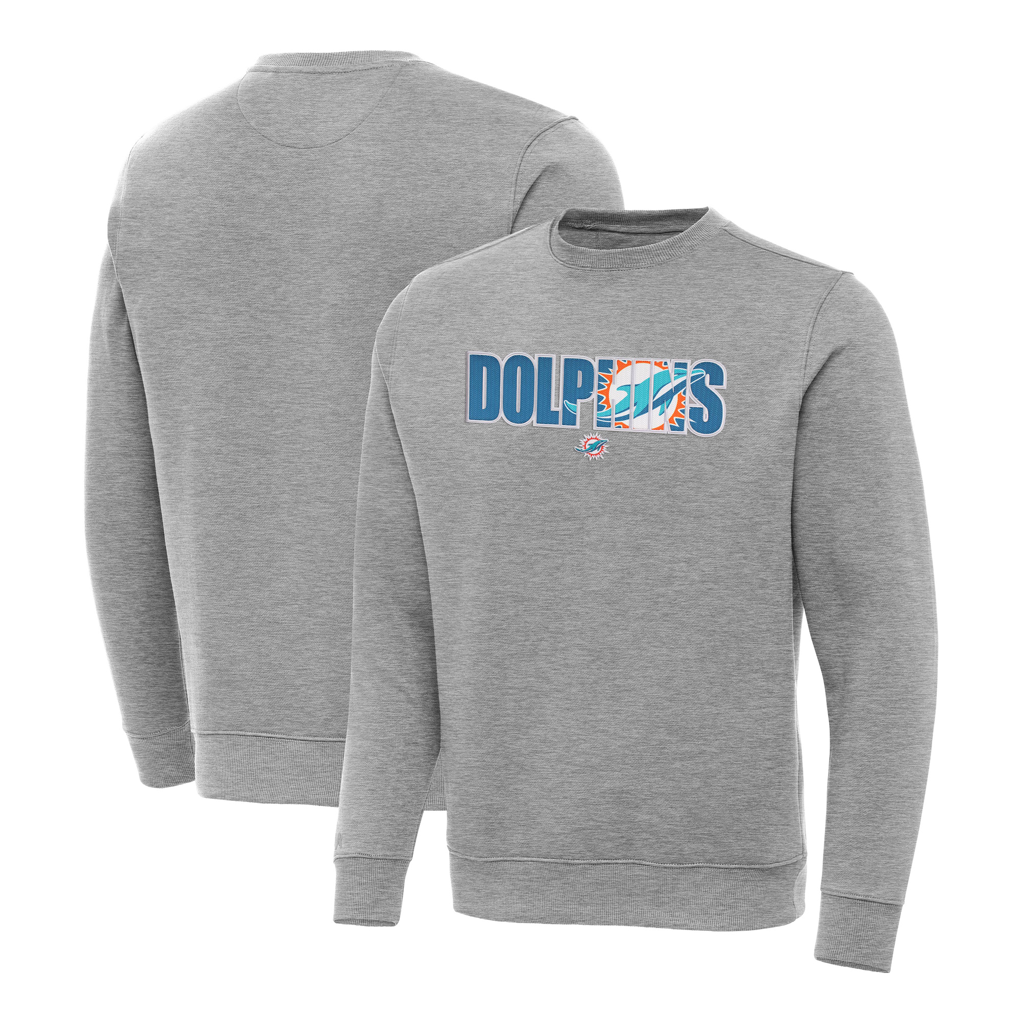 Men's Antigua Heather Gray Miami Dolphins Impact Victory Sweatshirt