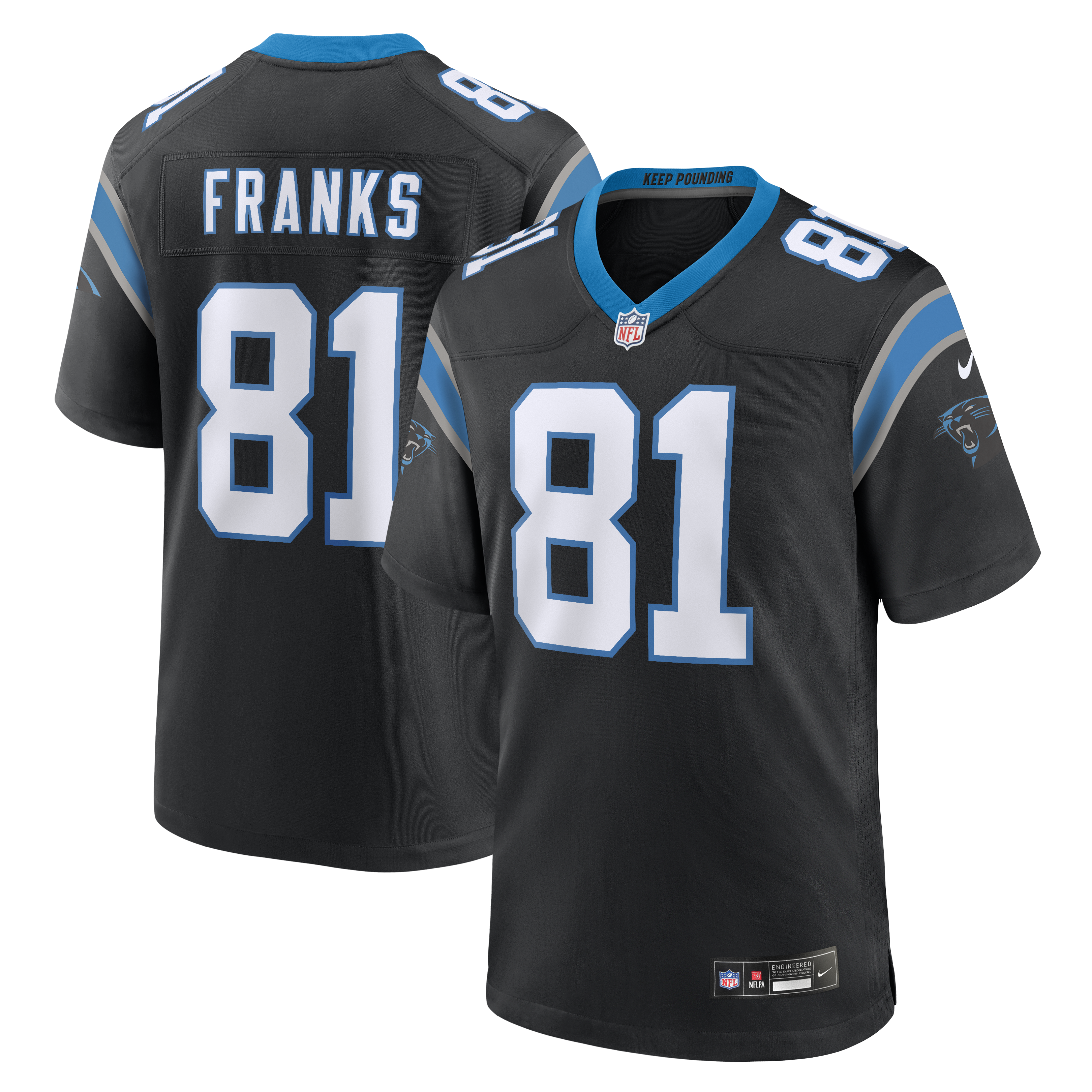 Men's Nike Feleipe Franks Black Carolina Panthers Team Game Jersey