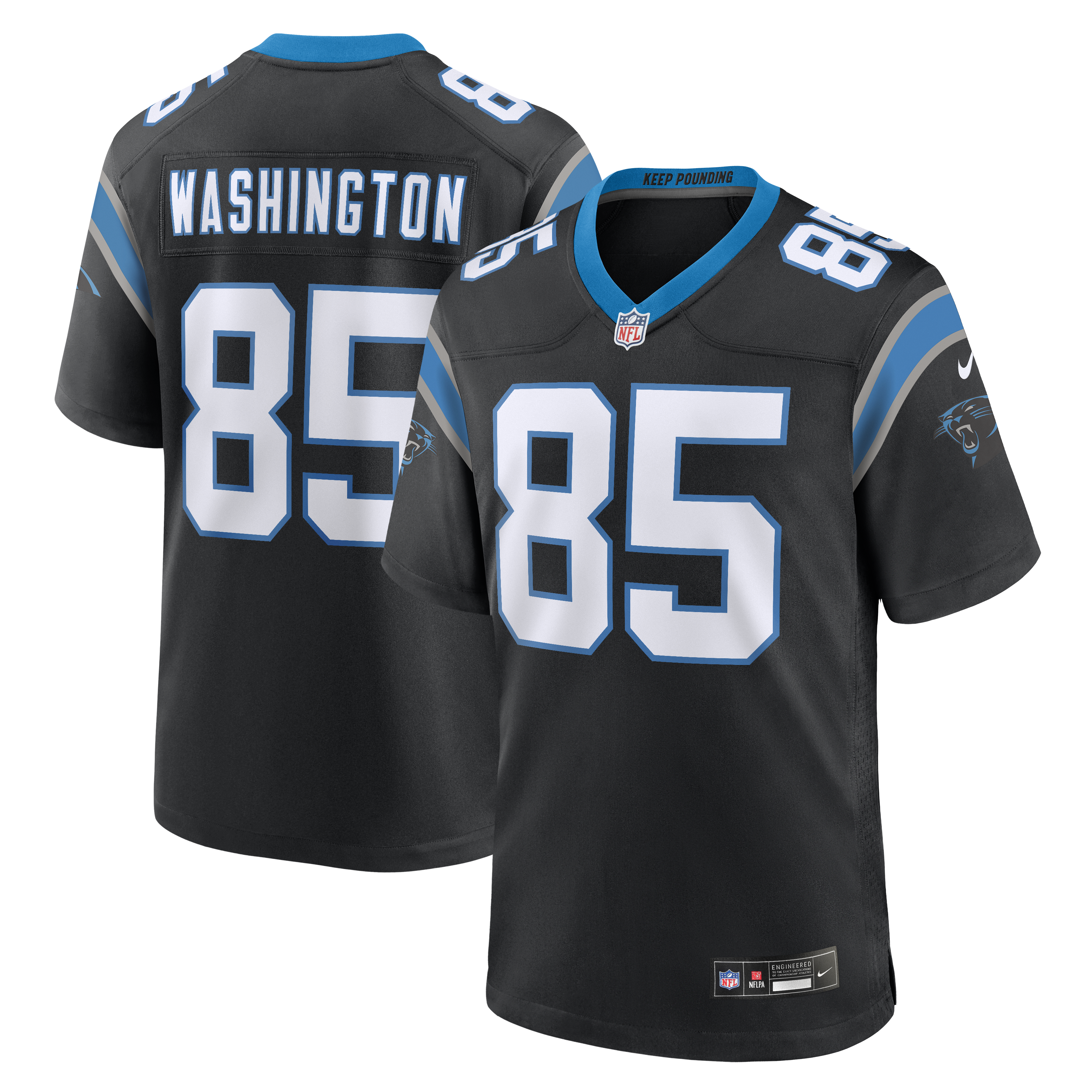 Men's Nike Casey Washington Black Carolina Panthers Team Game Jersey