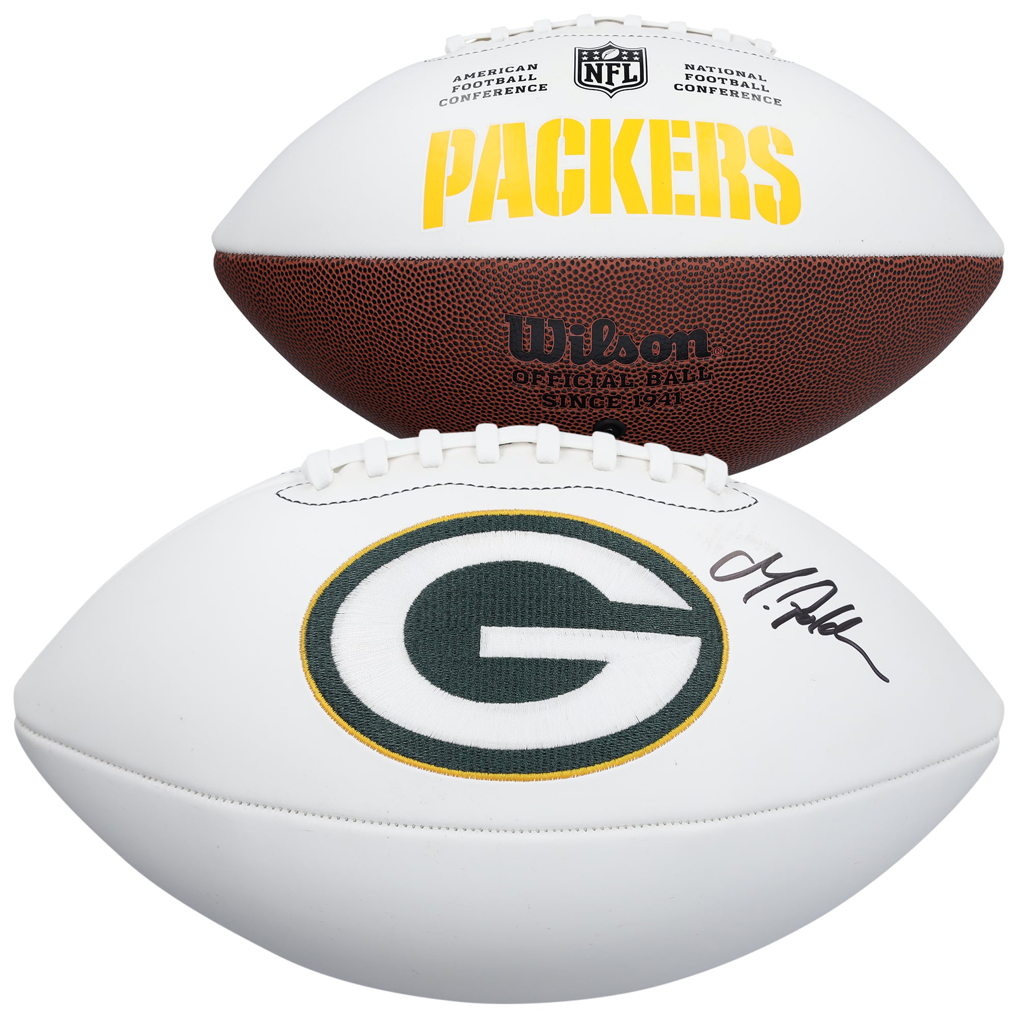 Ballon de football américain Wilson White Panel autographié par Matthew Golden des Green Bay Packers