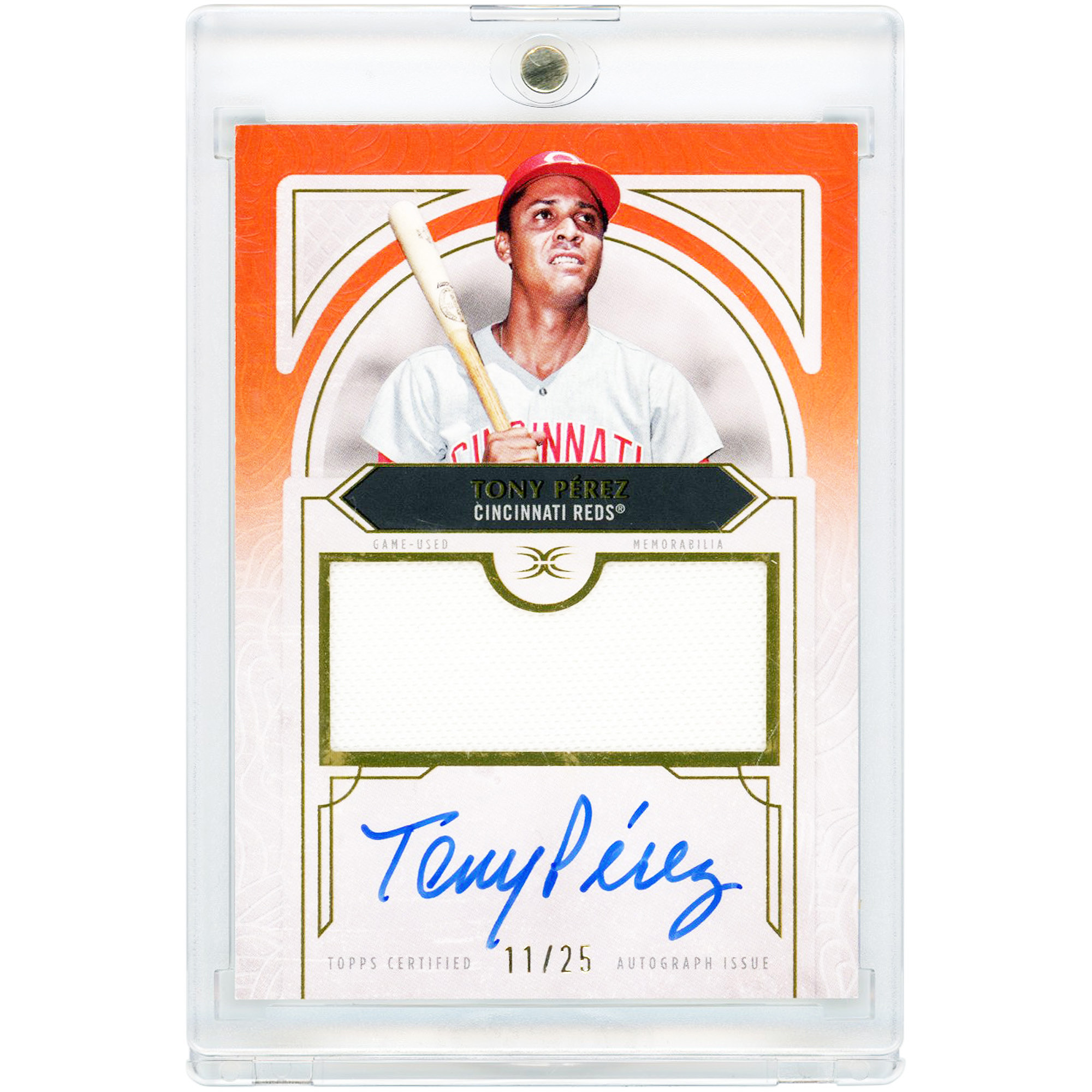 Tony Perez Cincinnati Reds Autographed 2025 Topps Definitive Collection Game Used Jersey Relic Orange #DAR-TP #11/25 Card