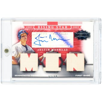 Justin Morneau Minnesota Twins Autographed 2007 Topps Triple Threads Rising Stars Triple Bat Relic #128 #93/99 Card