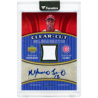 Alfonso Soriano Chicago Cubs Autographed 2007 Upper Deck Elements Clear-Cut Game Used Jersey Relic #CCE-AS #67/99 Card