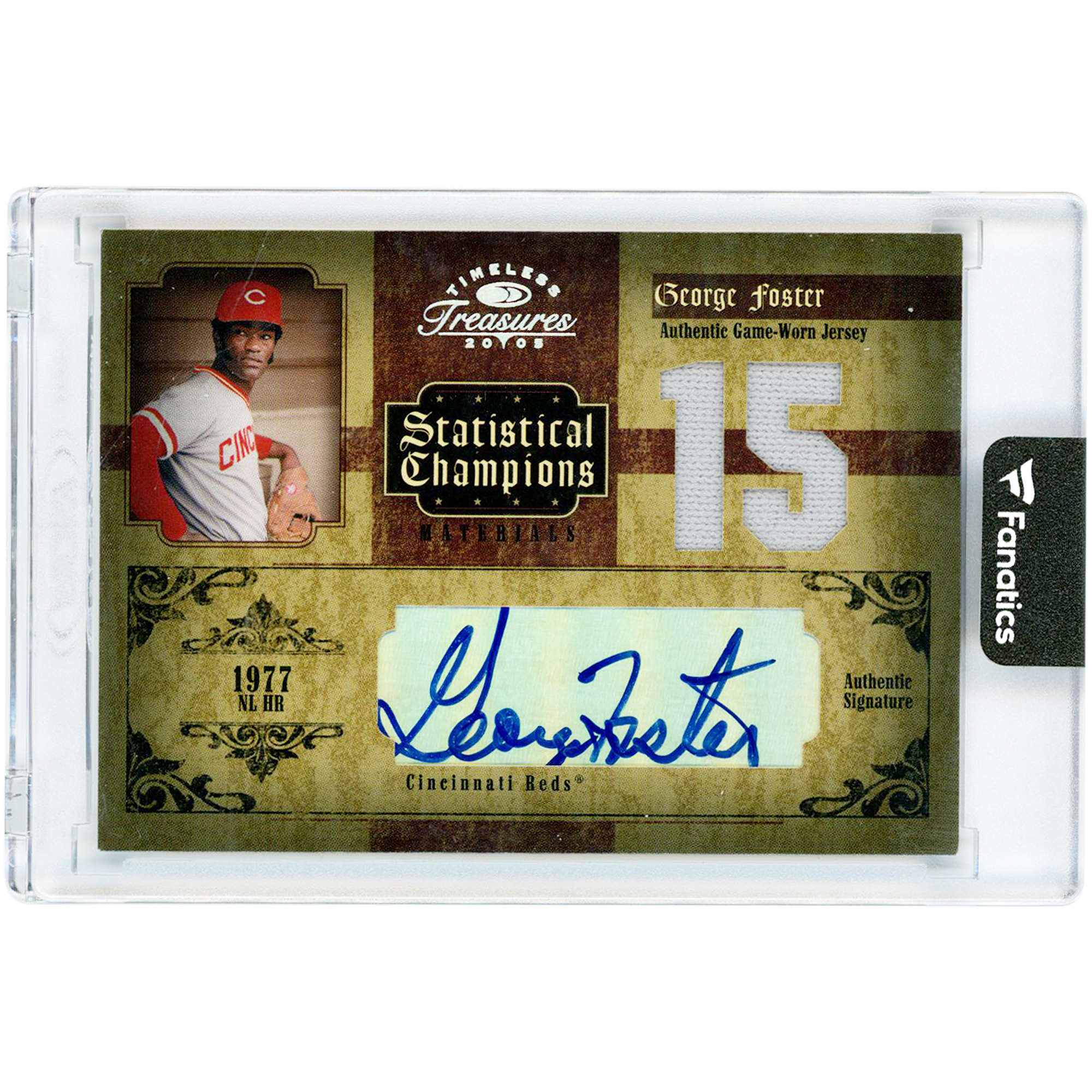 George Foster Cincinnati Reds Autographed 2005 Donruss Timeless Treasures Statistical Champions Game Used Jersey Relic #SC-15 #1/5 Card