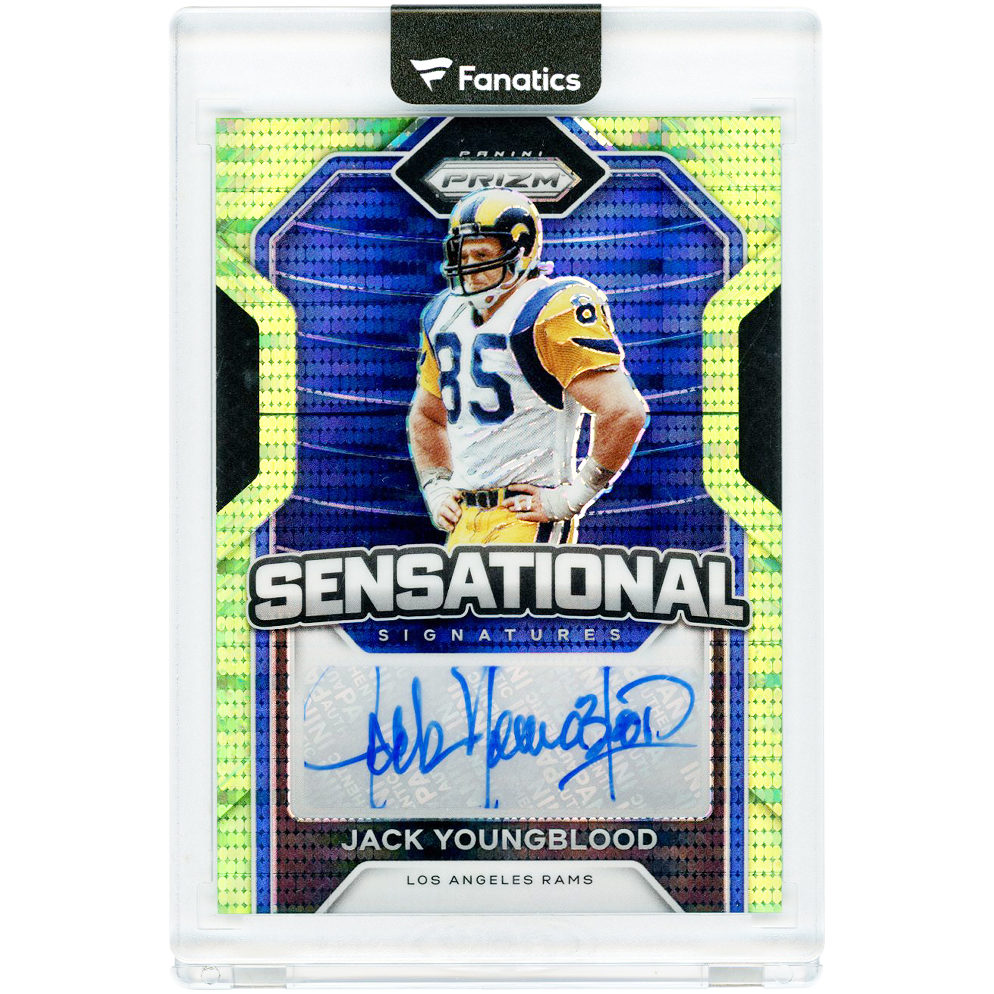 Jack Youngblood Los Angeles Rams Autographed 2020 Panini Prizm Sensational Signatures Neon Green Pulsar #70 Card