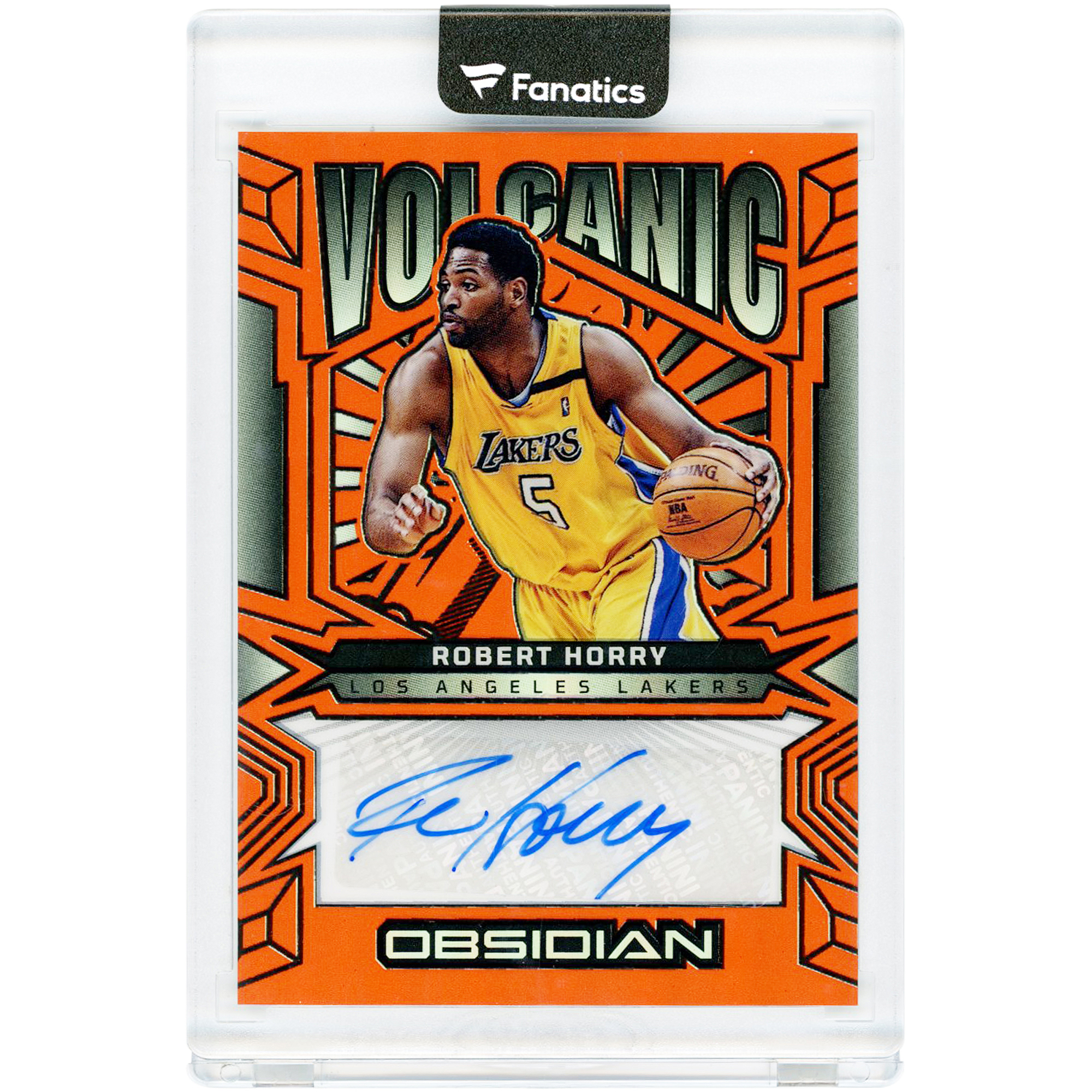 Robert Horry Los Angeles Lakers Autographed 2024-25 Panini Obsidian Volcanic Signatures Electric Etch Orange Flood #VS-HRY #12/99 Card