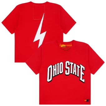 Women's Aviator Nation Scarlet Ohio State Buckeyes Cropped Boyfriend Tri-Blend T-Shirt