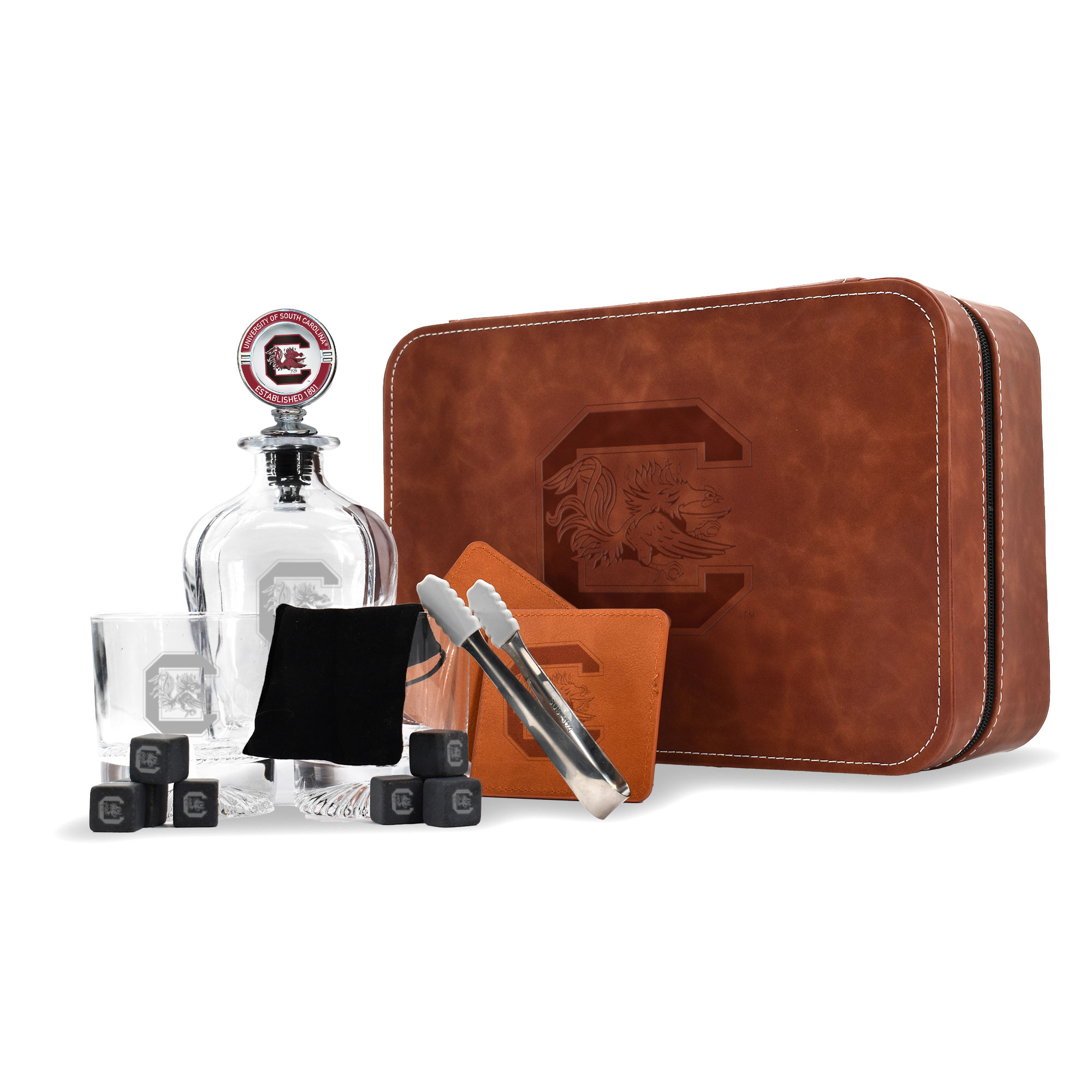 The Memory Company South Carolina Gamecocks Whiskey Decanter Set & Faux Leather Case