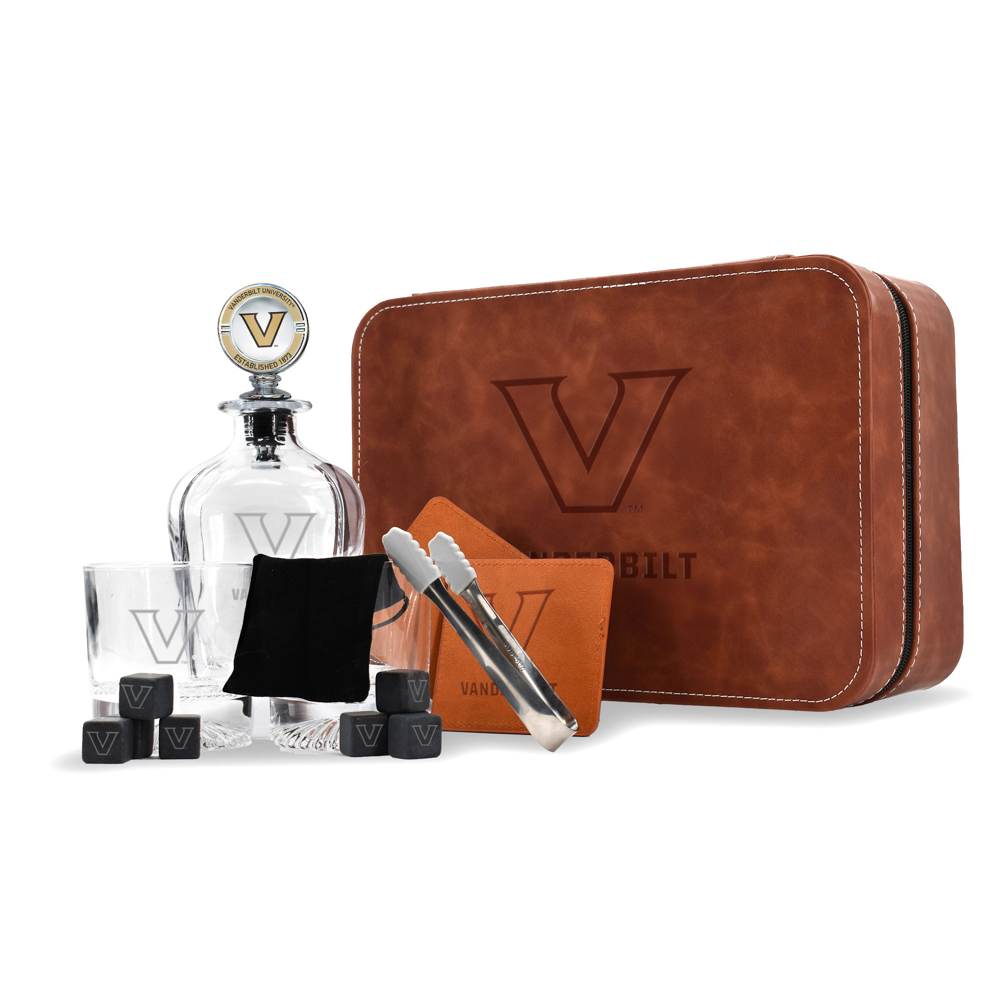The Memory Company Vanderbilt Commodores Whiskey Decanter Set & Faux Leather Case