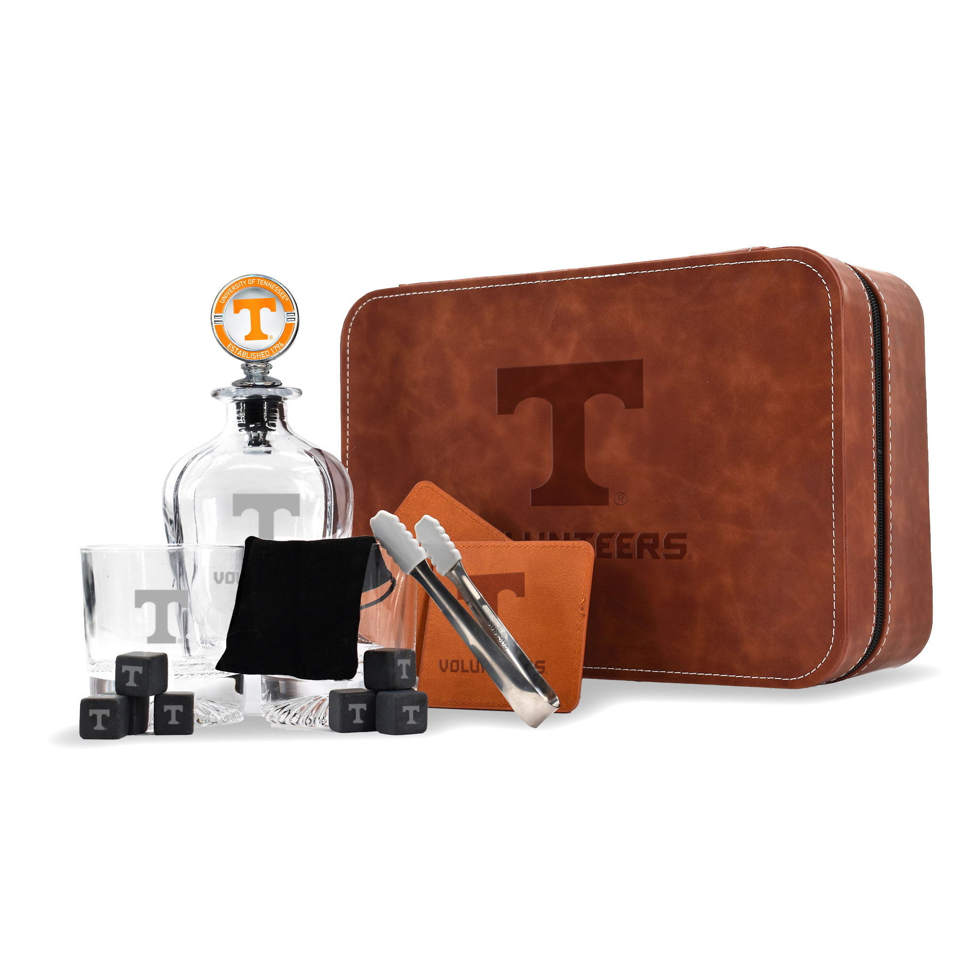 The Memory Company Tennessee Volunteers Whiskey Decanter Set & Faux Leather Case