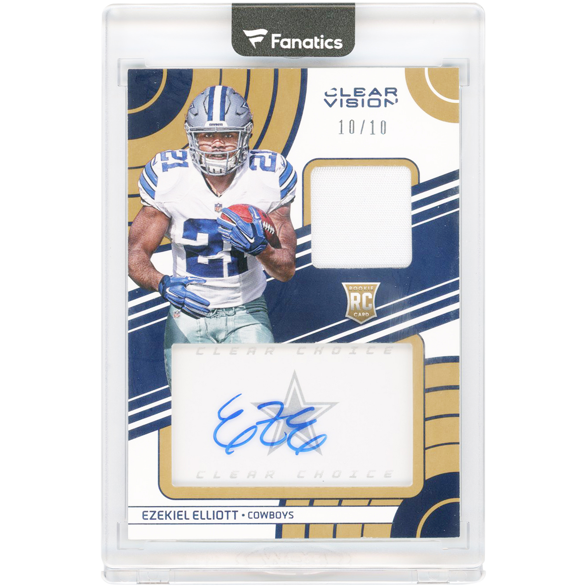 Ezekiel Elliott Dallas Cowboys Autographed 2016 Panini Clear Vision Clear Choice Jersey Relic Prime Gold #8 #10/10 Rookie Card